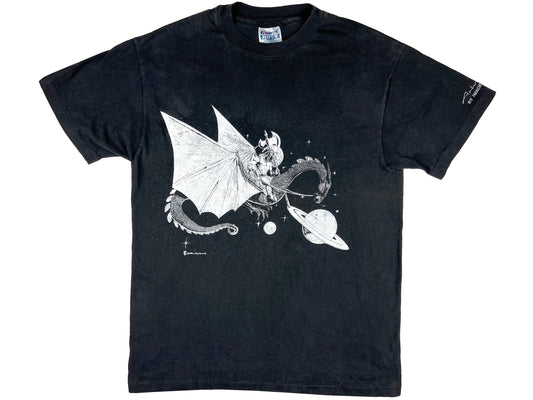 Vintage Tony Edwards Planetary Dragon Artwear Black T-Shirt 80s 90s Art