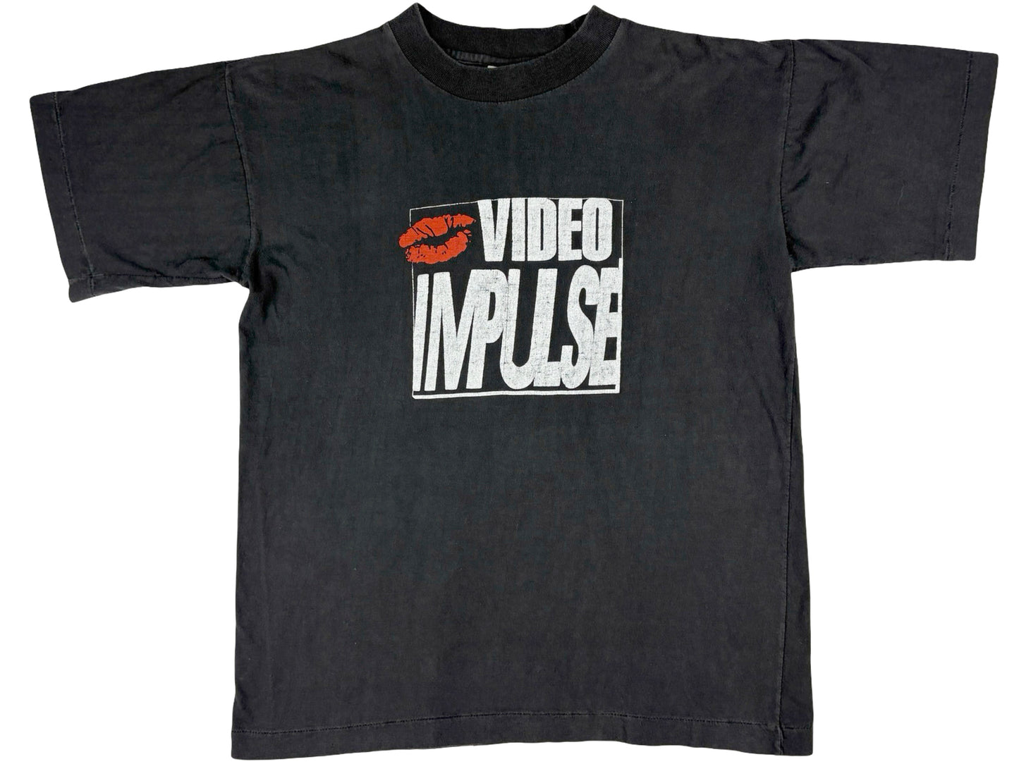 Vintage Video Impulse Black T-Shirt Kiss Lips 80s 90s VHS Store Sexy