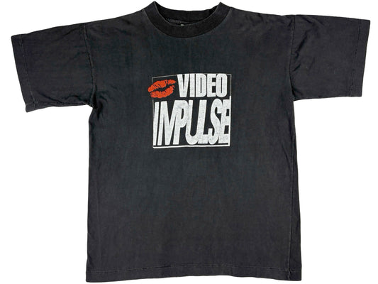 Vintage Video Impulse Black T-Shirt Kiss Lips 80s 90s VHS Store Sexy