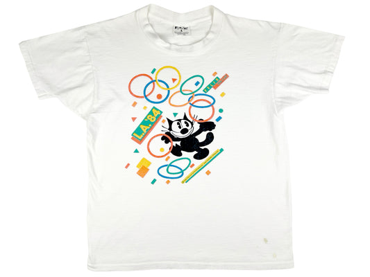 Vintage Felix the Cat LA Olympics 1984 White T-Shirt Los Angeles 80s