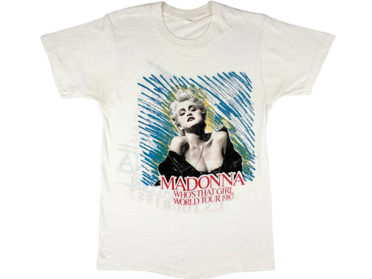 Vintage Madonna 'Who's That Girl' World Tour White T-Shirt 80s 