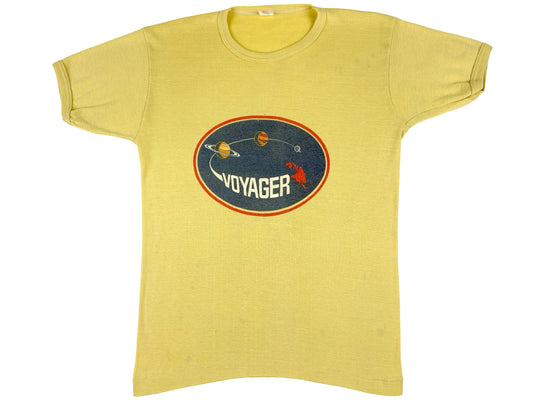 Vintage Voyager Yellow T-Shirt Outer Space Planet NASA Rocket 70s 80s