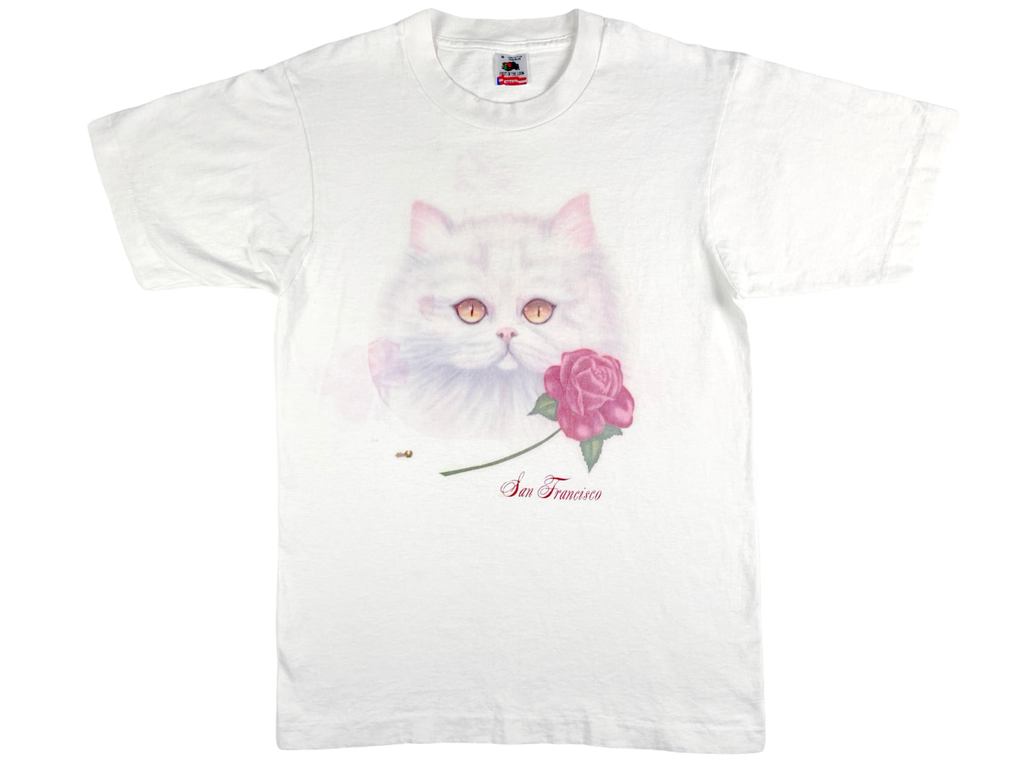 Vintage White Cat & Rose San Francisco Hackers T-Shirt 90s SF Cute 