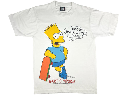 Vintage The Simpsons Bart Simpson Cool Your Jets White T-Shirt 80s 90s Cartoon TV Show
