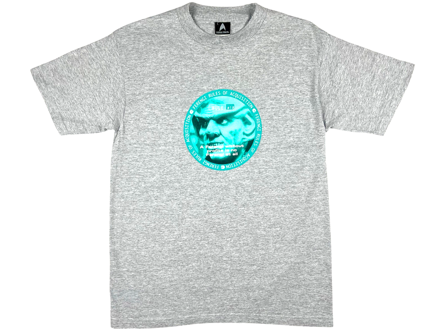 Vintage Star Trek Quark Rules of Acquisition Grey T-Shirt TV SHow DS9 Sci-Fi Science Fiction 90s y2k