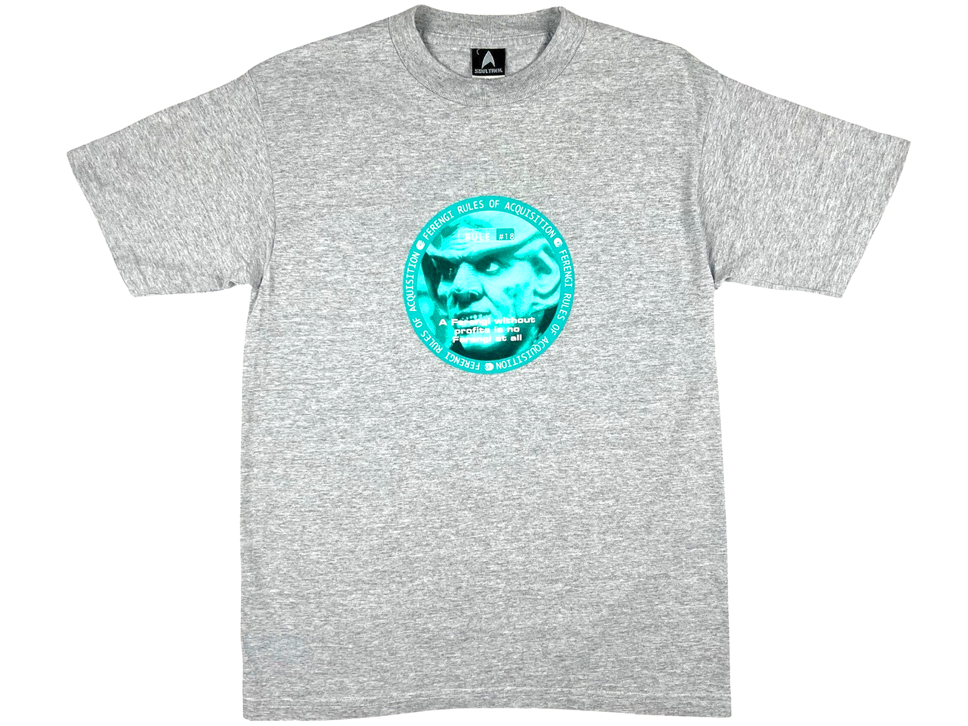 Vintage Star Trek Quark Rules of Acquisition Grey T-Shirt TV SHow DS9 Sci-Fi Science Fiction 90s y2k