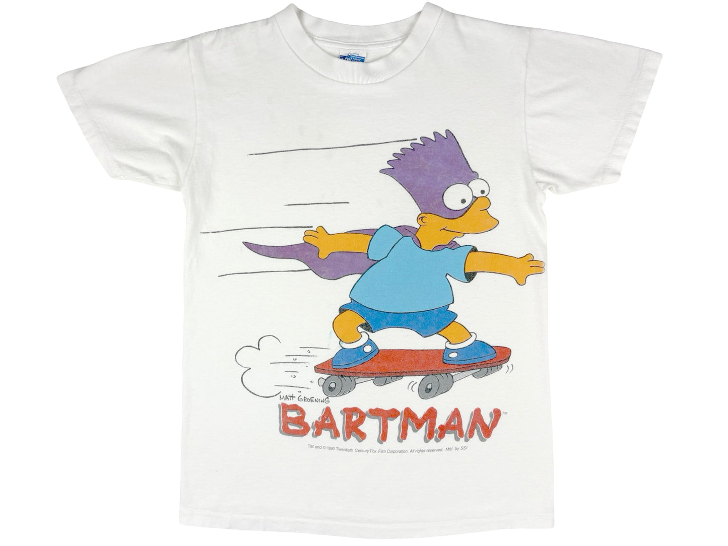 Vintage The Simpsons Bartman Skateboarding White T-Shirt 90s Cartoon TV Show