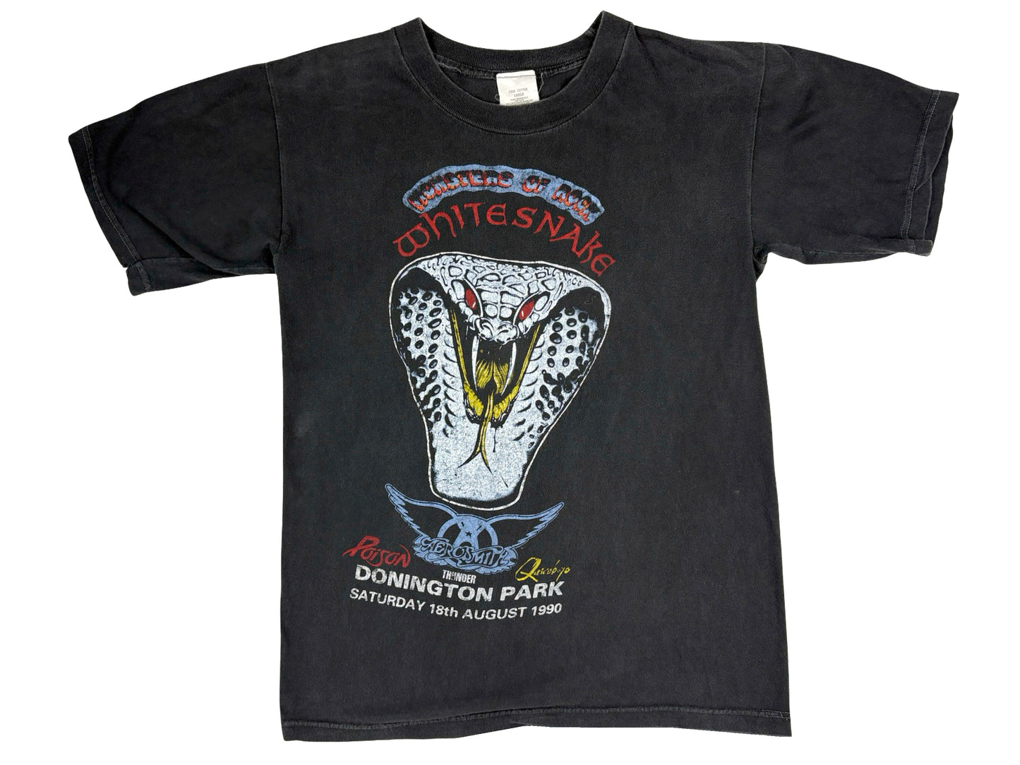 Vintage Whitesnake Monsters of Rock Tour 1990 Black T-Shirt Aerosmith Poison 90s Heavy Metal