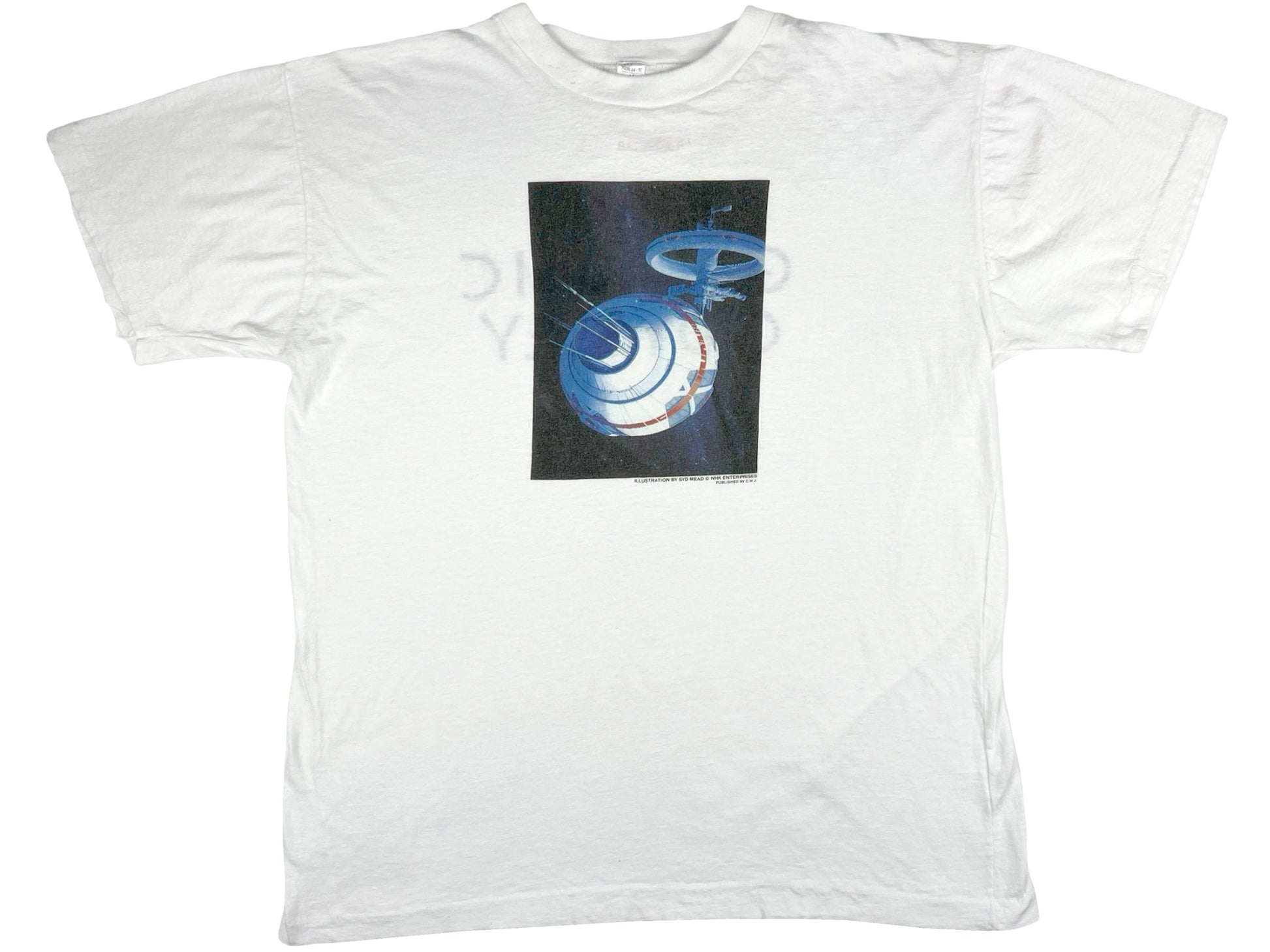 Vintage Syd Mead 'A Galactic Odyssey' White T-Shirt Sci-Fi Science Fiction 80s 90s Book