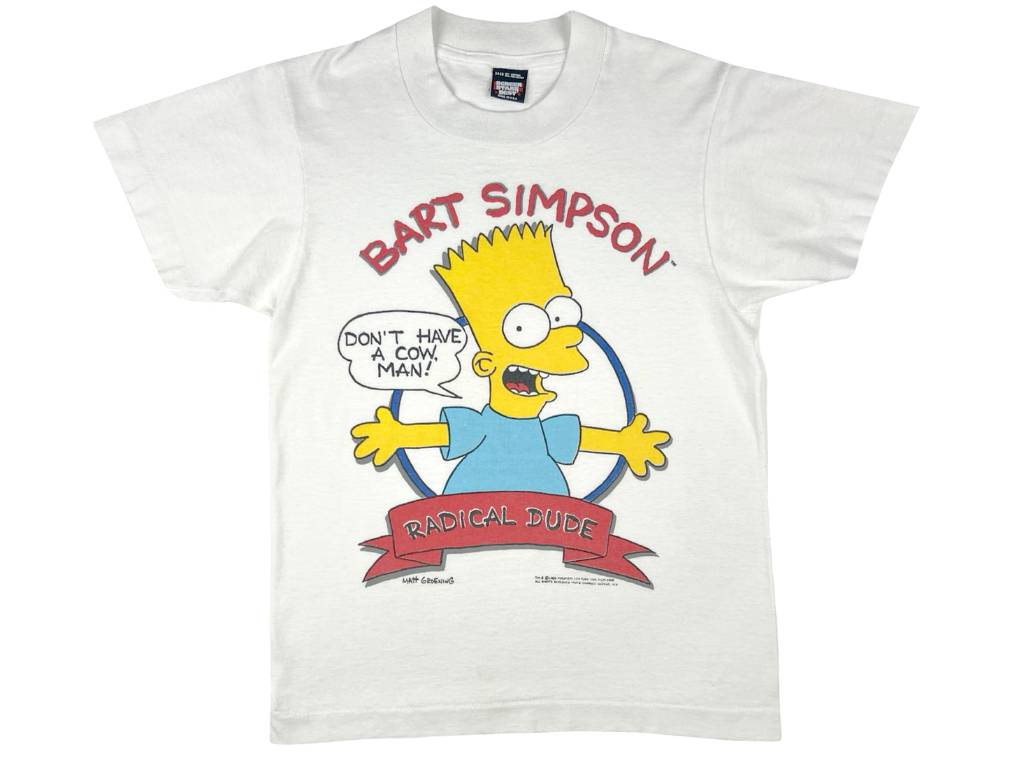 Vintage The Simpsons Bart Simpson Don't Have A Cow Man White T-Shirt Radical Dude 80s 90s Cartoon TV Show