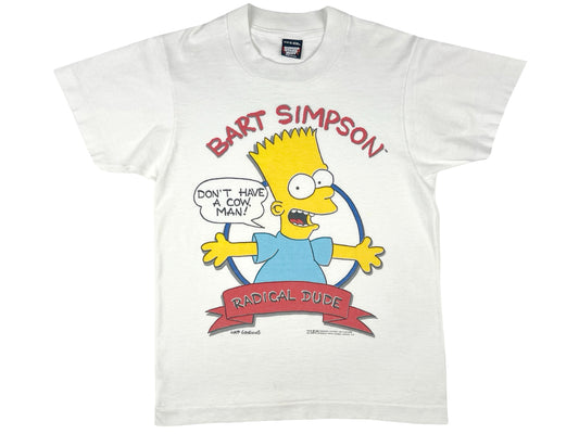 Vintage The Simpsons Bart Simpson Don't Have A Cow Man White T-Shirt Radical Dude 80s 90s Cartoon TV Show