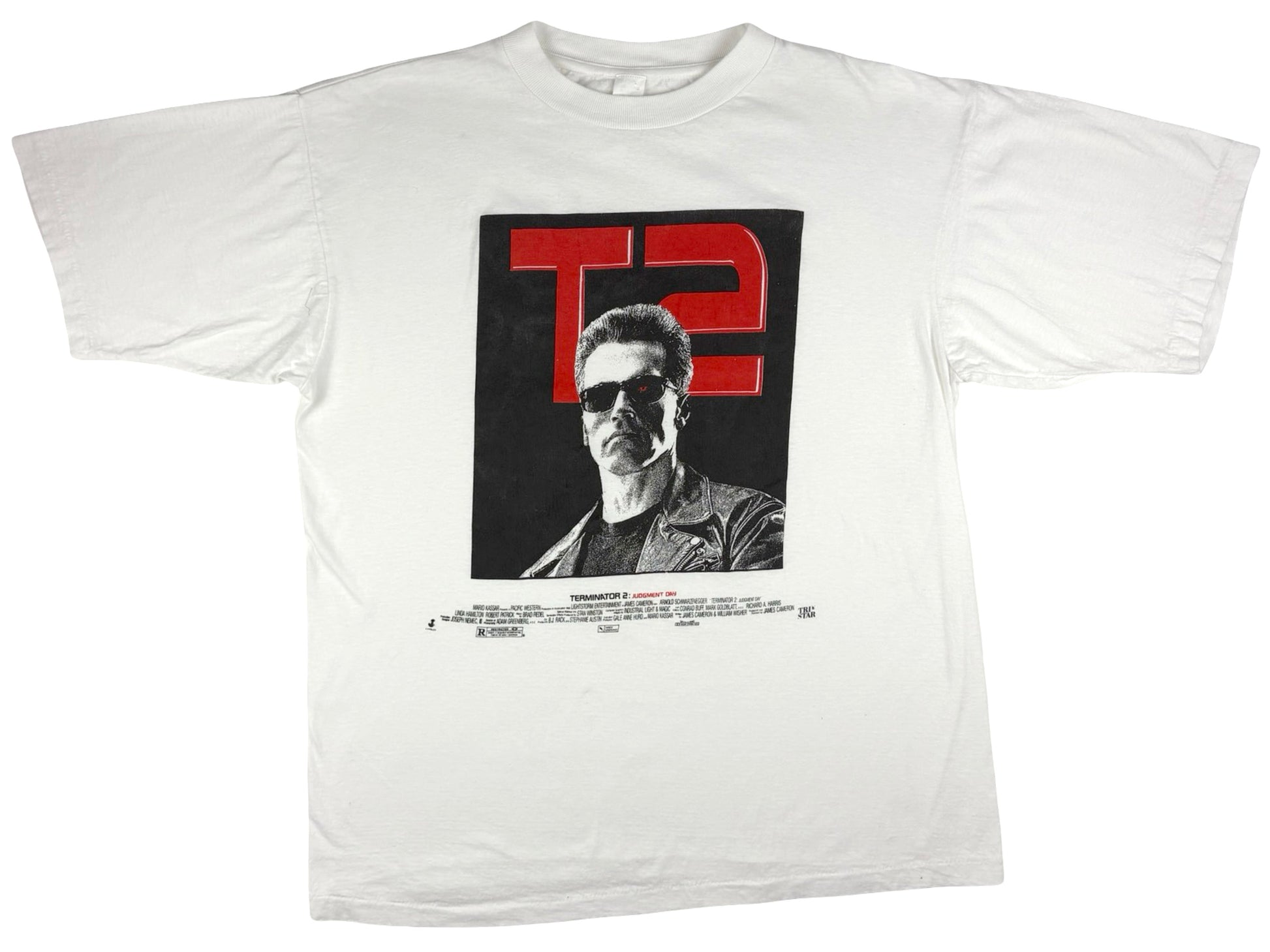 Vintage Terminator 2 White T-Shirt T2 Movie Arnold Schwarzenegger 90s Action