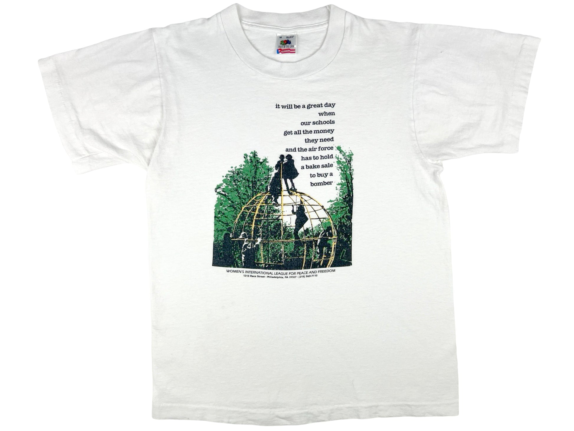 Vintage Womens International League For Peace & Freedom Bake Sale White T-Shirt 80s 90s