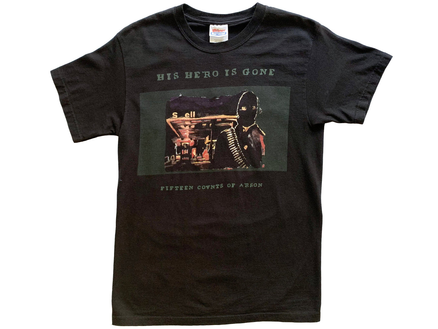 Vintage His Hero Is Gone '15 Counts of Arson' T-Shirt Hardcore metal Crust Punk Band 90s y2k