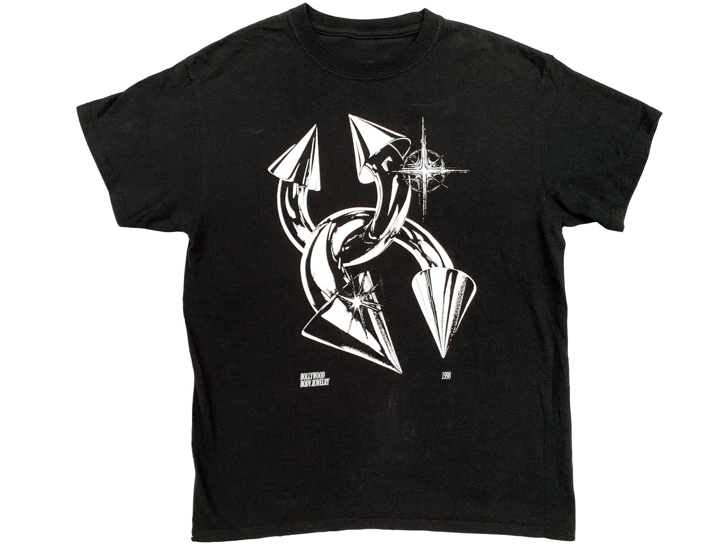 Vintage Hollywood Body Jewelry Black T-Shirt Silver Piercing 90s