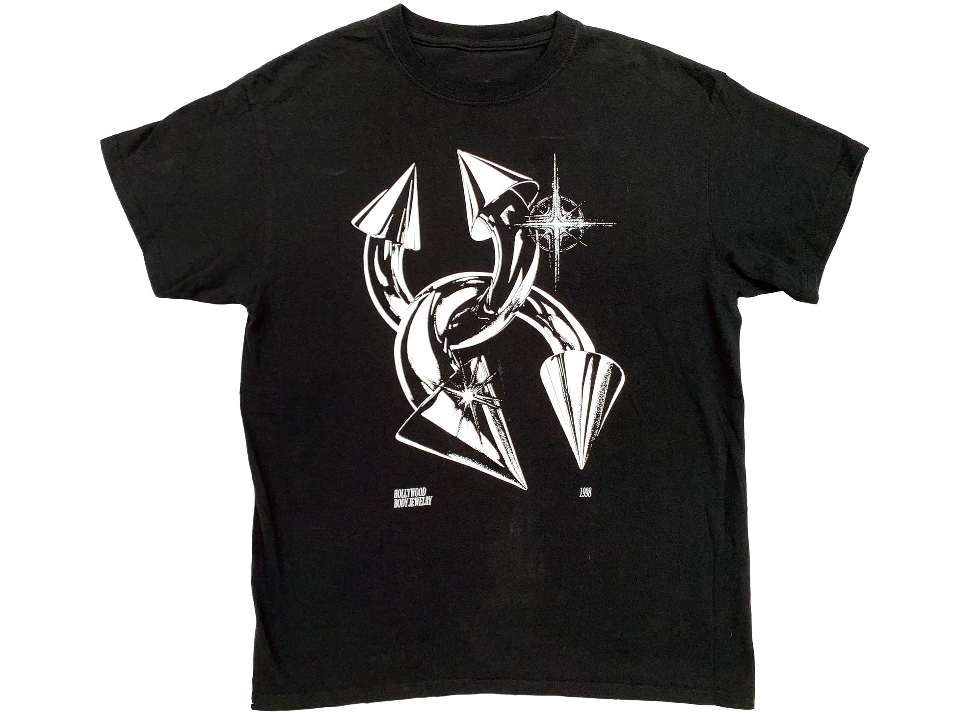Vintage Hollywood Body Jewelry Black T-Shirt Silver Piercing 90s