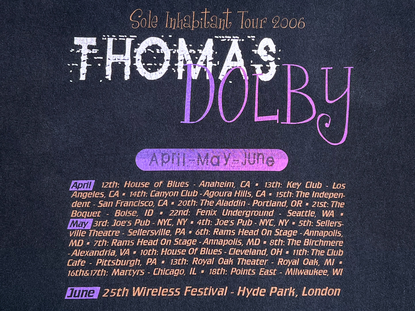 Thomas Dolby 'Sole Inhabitant' Tour 2006 T-Shirt