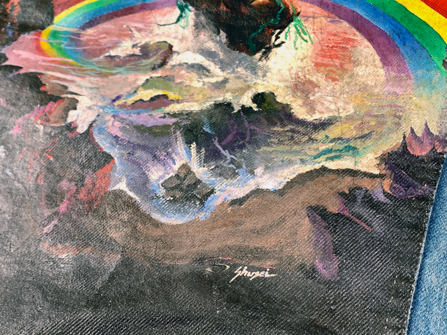 Rainbow 'Rising' Hand Painted Denim Jacket
