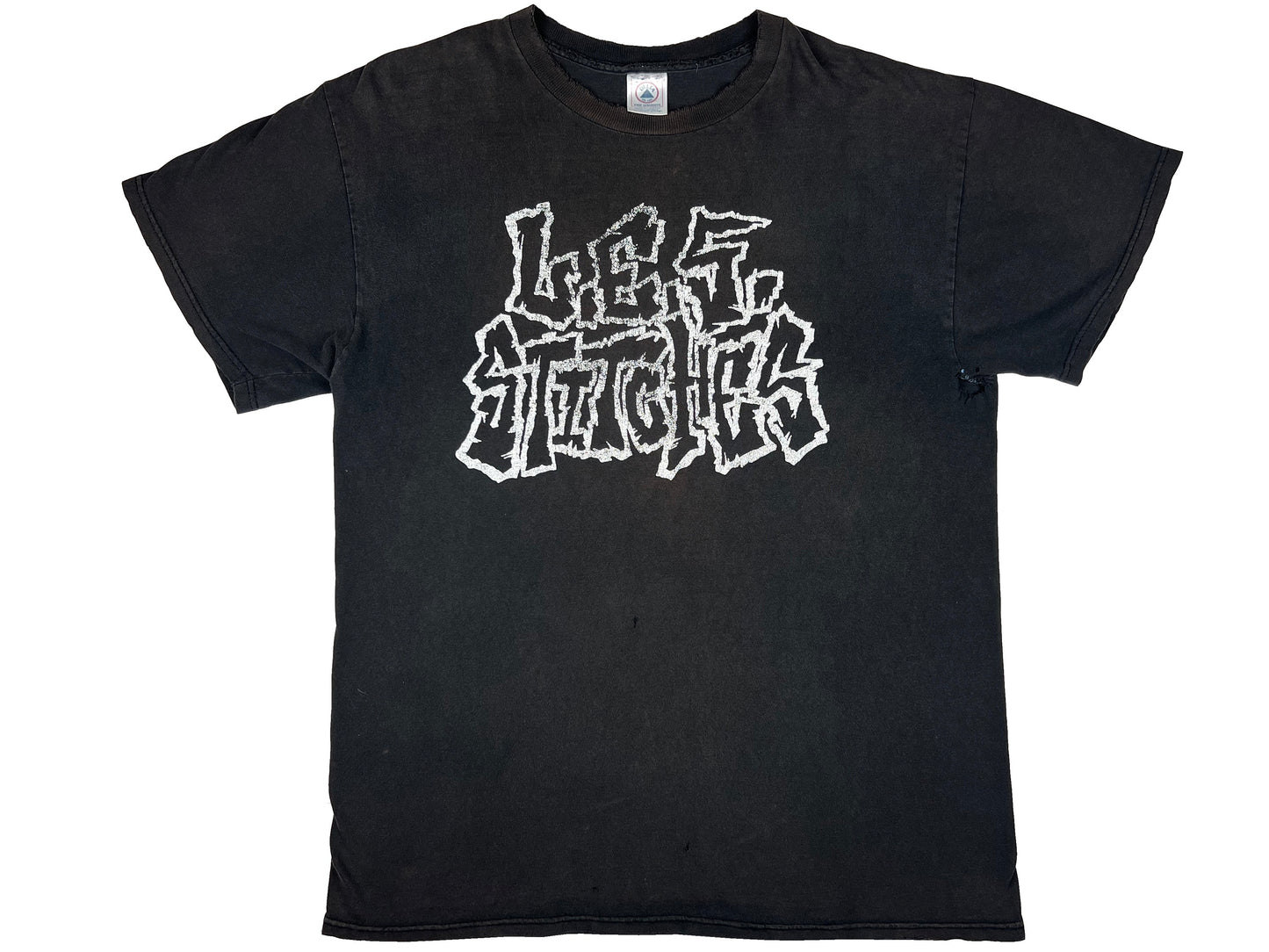 Vintage L.E.S. Stitches Thrashed Black T-Shirt Punk Rock hardcore band 
