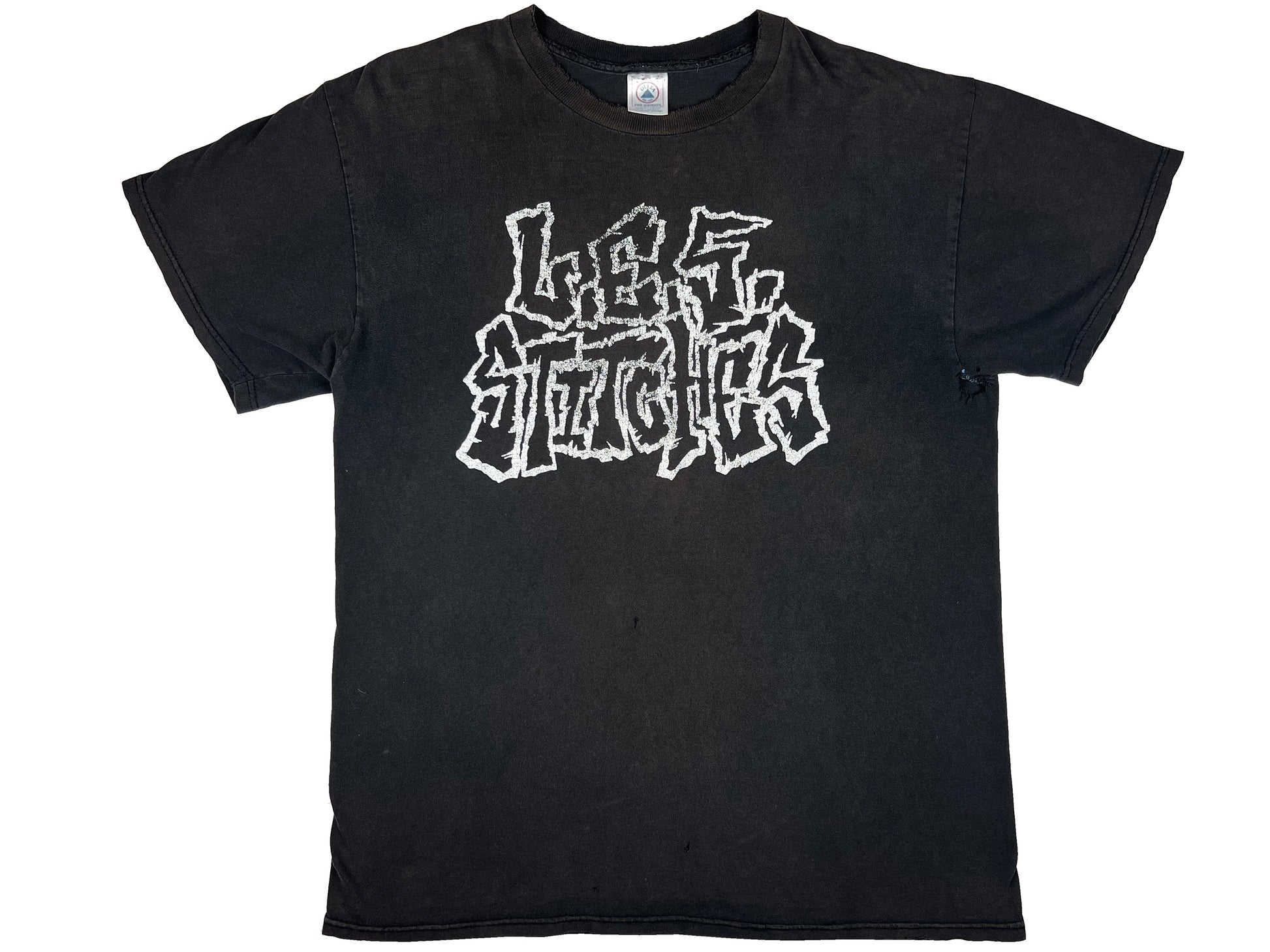 Vintage L.E.S. Stitches Thrashed Black T-Shirt Punk Rock hardcore band 