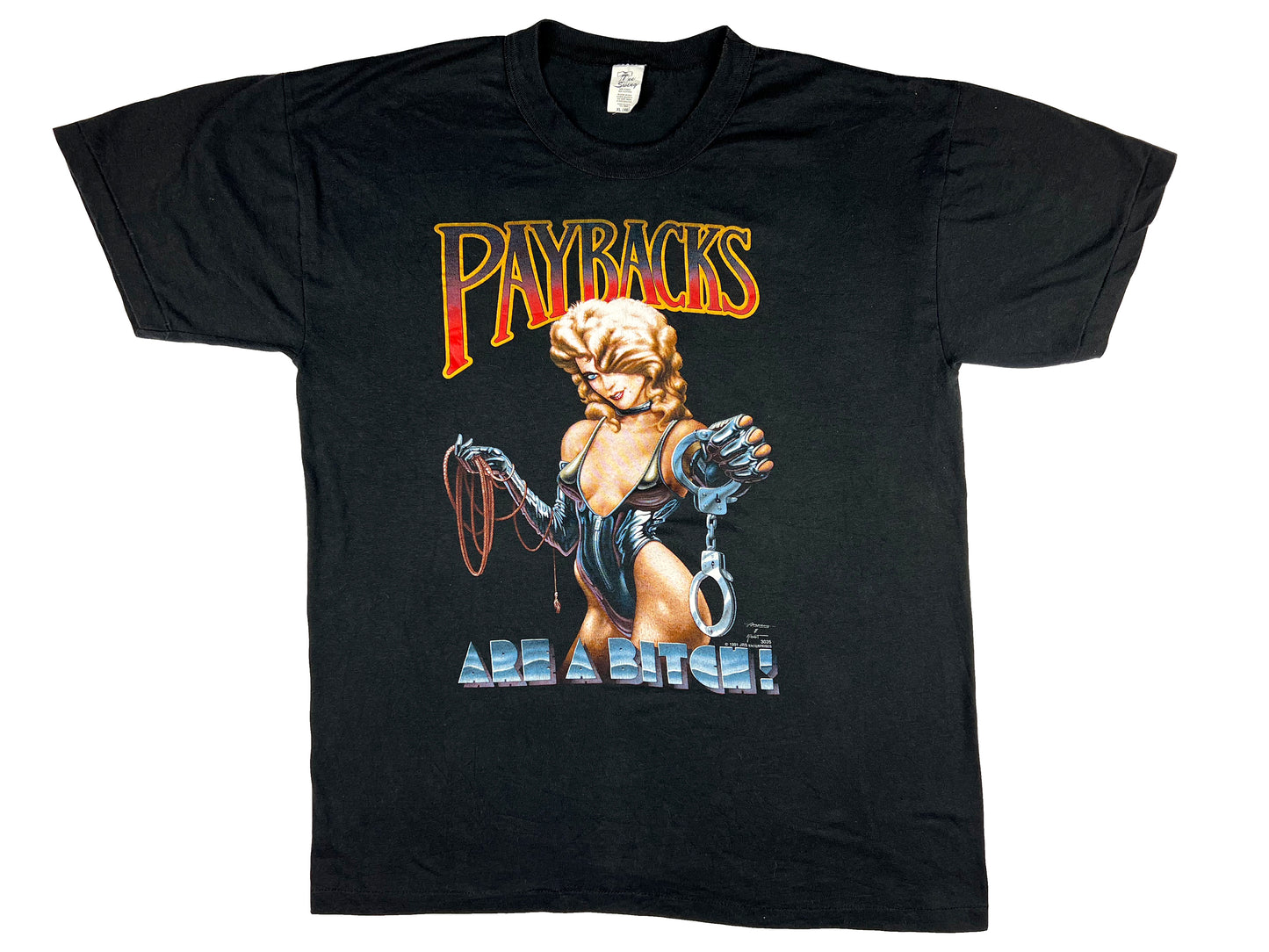 Vintage Paybacks Are a Bitch T-Shirt Whips Handcuffs Babe