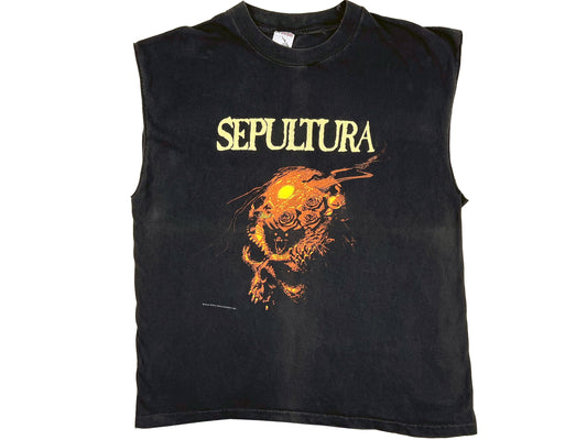 Vintage Sepultura Black Sleeveless T-Shirt Death Metal 90s Blue Grape band