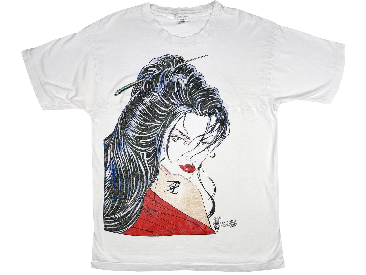 Vintage Shi by William Tucci Thrashed White T-Shirt Comic Comic Book 90s Image 