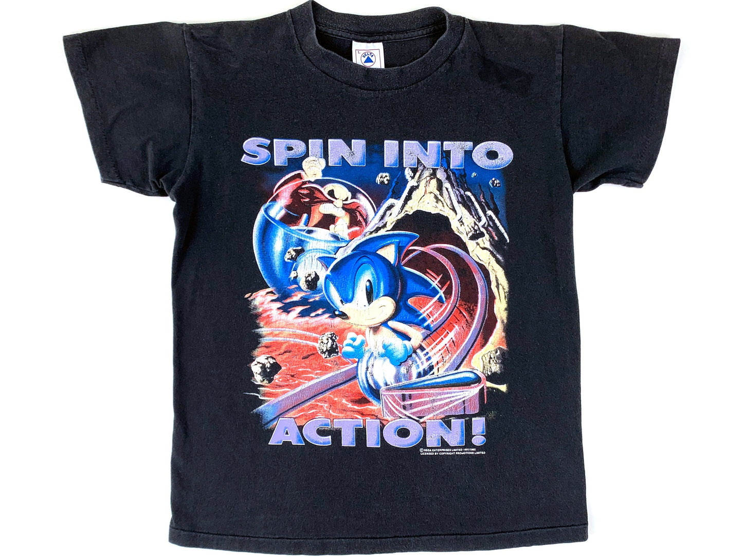 Vintage Sonic the Hedgehog Pinball Video Game Black T-Shirt 90s Sega Genesis Video game