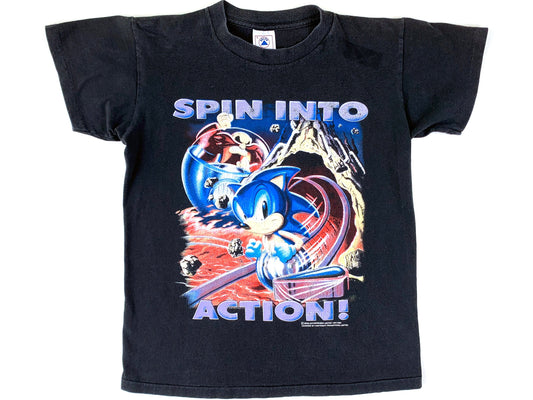 Vintage Sonic the Hedgehog Pinball Video Game Black T-Shirt 90s Sega Genesis Video game