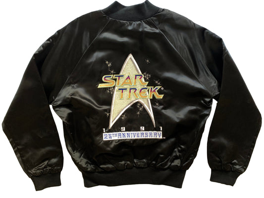 Vintage Star Trek 25th Anniversary Black Satin Jacket 90s Sci-Fi Science Fiction TV Movie