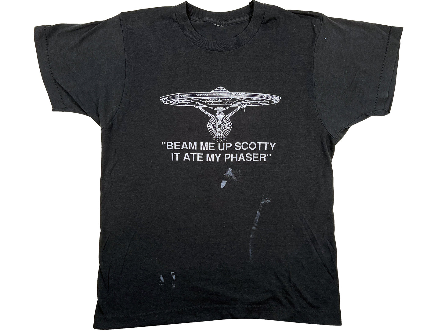 Vintage Star Trek Beam Me Up Scotty Parody Black T-Shirt Humor Parody TV Show Science Fiction