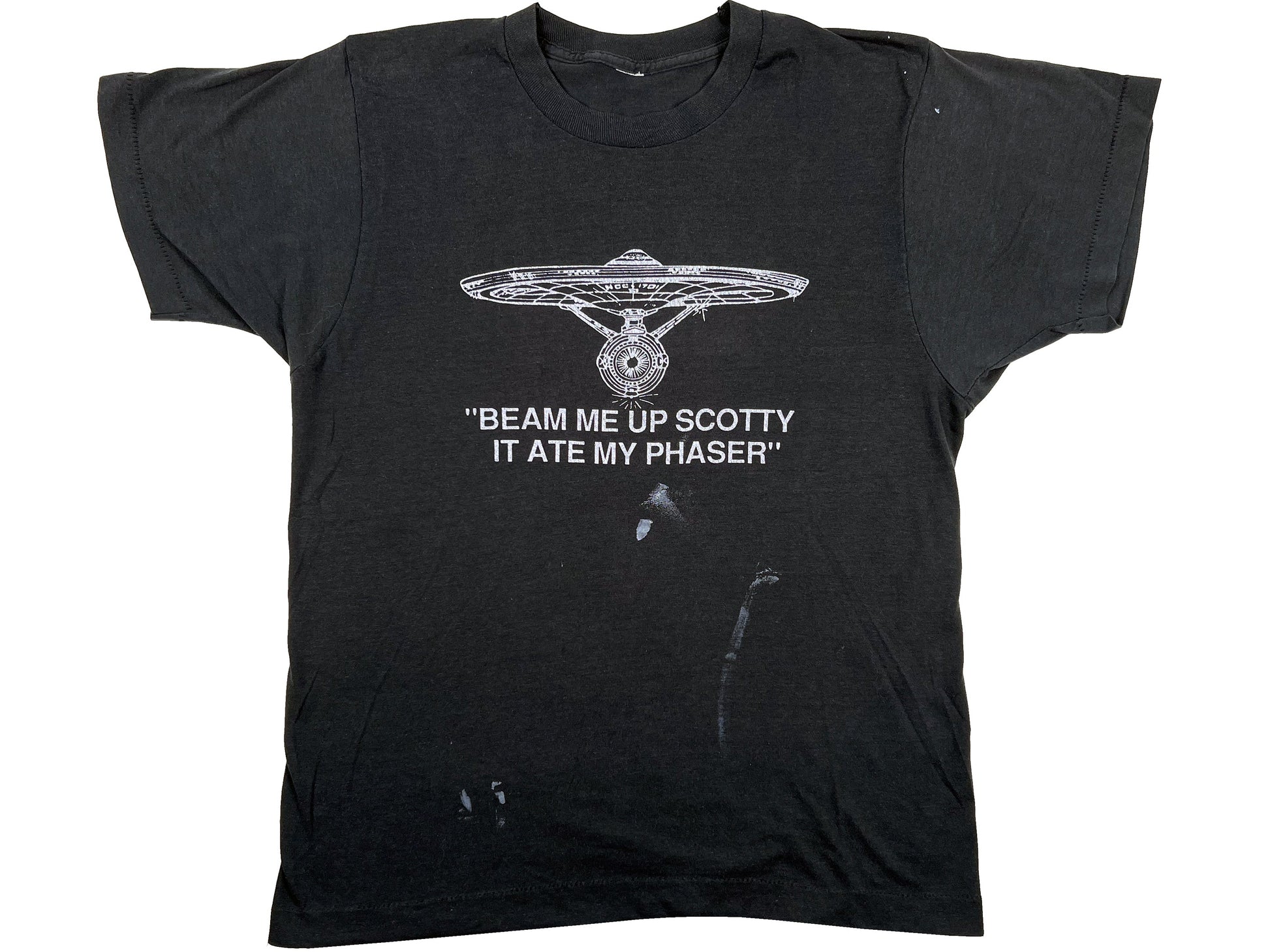 Vintage Star Trek Beam Me Up Scotty Parody Black T-Shirt Humor Parody TV Show Science Fiction