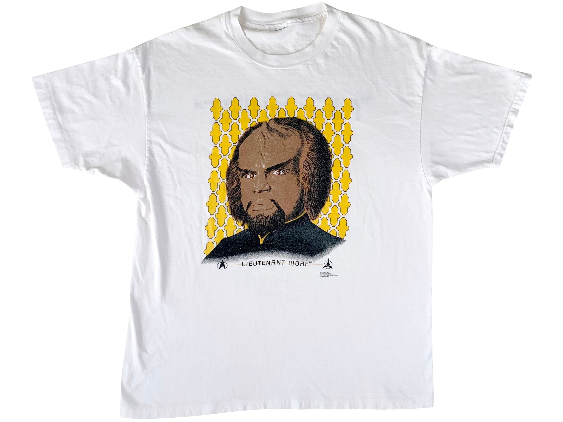 Vintage Star Trek Lieutenant Worf White T-Shirt 90s TNG TV Show Sci-Fi Science Fiction