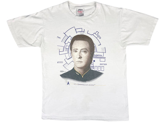 Vintage Star Trek Lt Commander Data White T-Shirt 90s TV Show Movie Sci-Fi Science Fiction