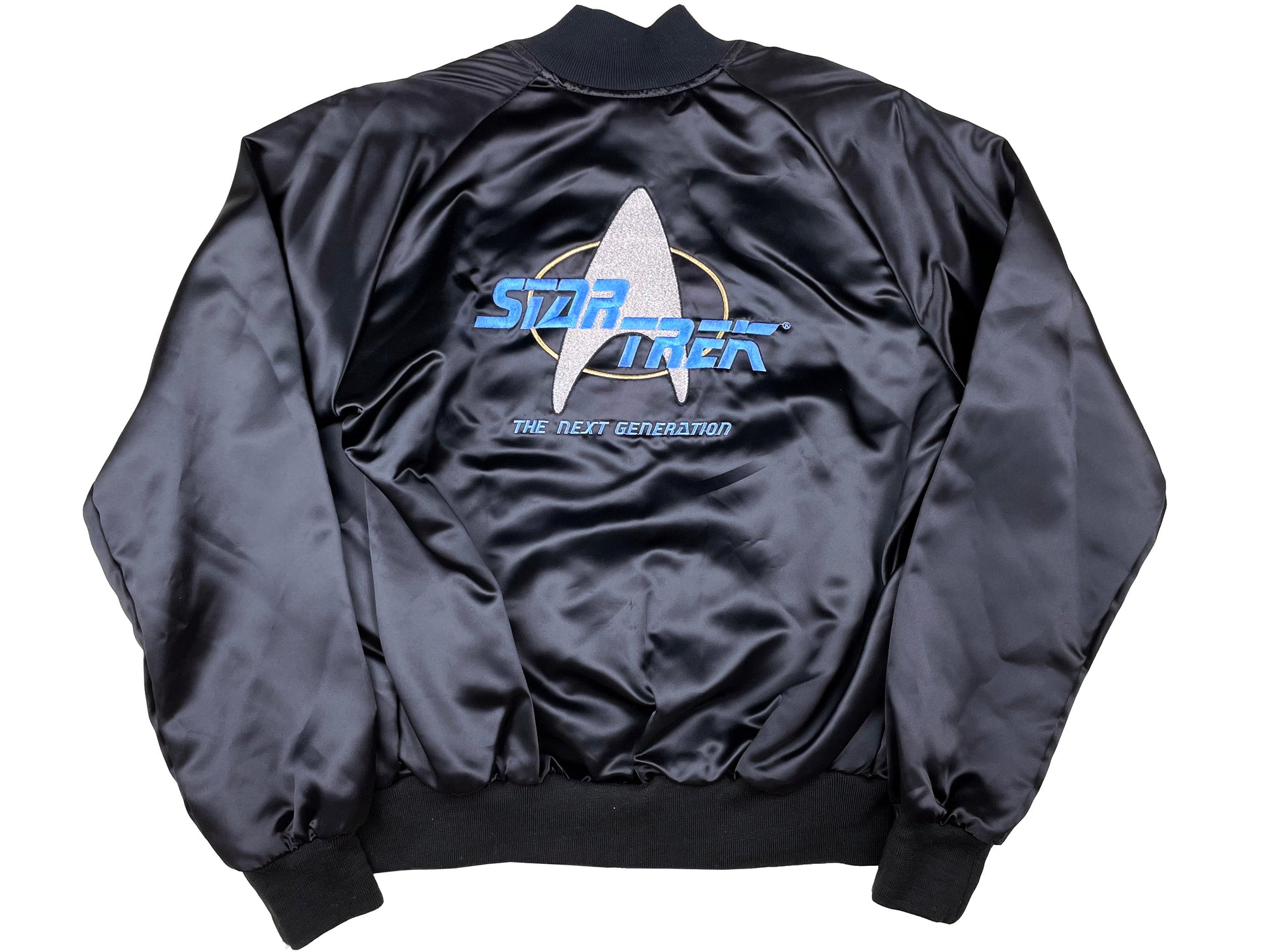 Vintage Star Trek 'The Next Generation' Embroidered Black Satin Jacket TV Show TNG 90s Sci-Fi Science Fiction