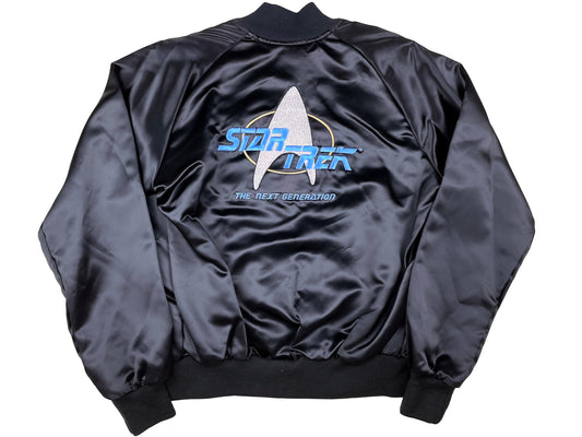 Vintage Star Trek 'The Next Generation' Embroidered Black Satin Jacket TV Show TNG 90s Sci-Fi Science Fiction