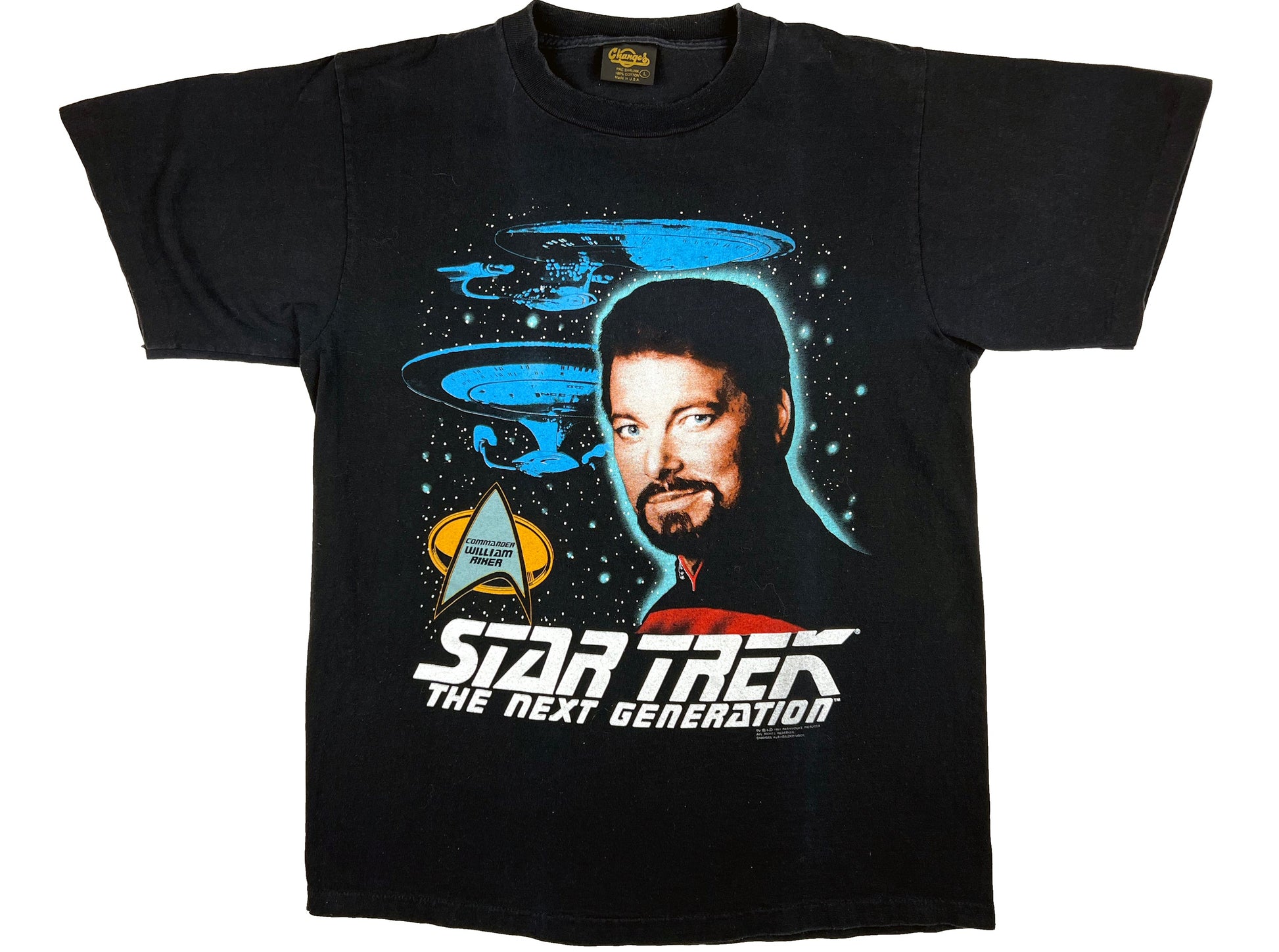 Vintage Star Trek 'The Next Generation' William Riker Black T-Shirt TV Show 90s Sc-Fi Science Fiction TNG