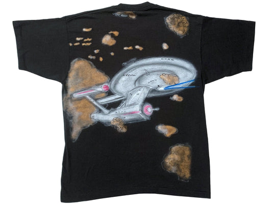 Vintage Star Trek USS Enterprise Air Brush Black T-Shirt 90s Sci-Fi Science Fiction Movie TV Show