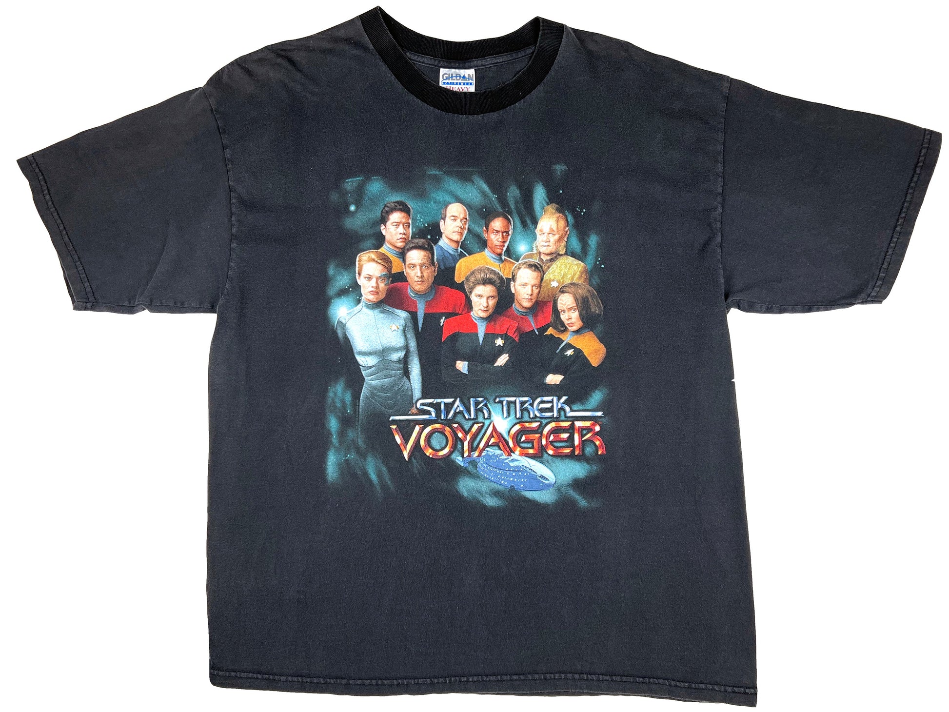 Vintage Star Trek 'Voyager' Crew Black T-Shirt TV Show Sci-Fi Science Fictoon 90s y2k