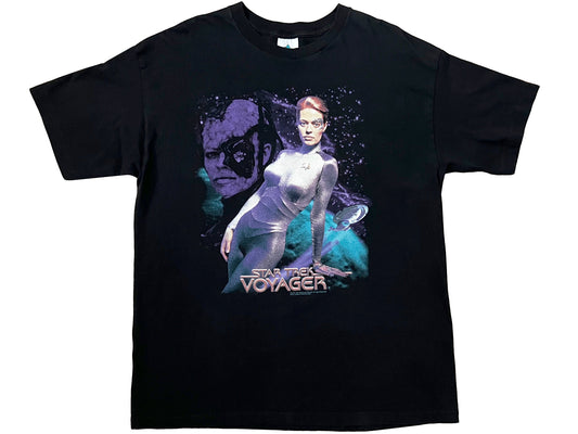 Vintage Star Trek 'Voyage'r Seven of Nine 97 Black T-Shirt TV Show TNG 90s y2k Sci-Fi
