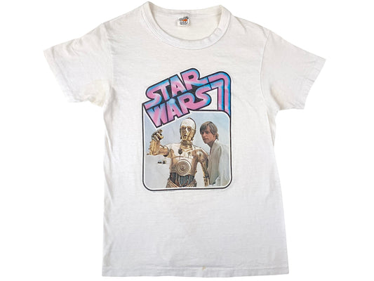 Vintage Star Wars Luke Skywalker & C3PO White T-Shirt 80s Movie