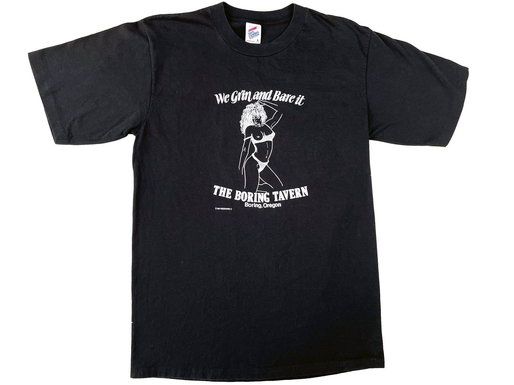 Vintage The Boring Tavern Club Black T-Shirt Strip Club 80s 90s