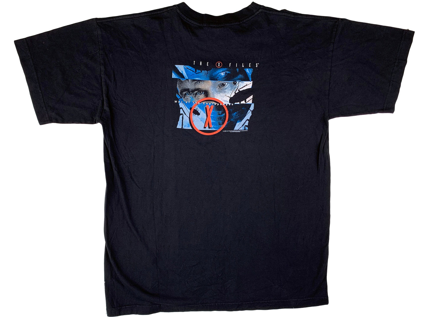 Vintage The X-Files 'War of the Coprophages' Black T-Shirt 90s TV Show Horror Sci-Fi Science Fiction