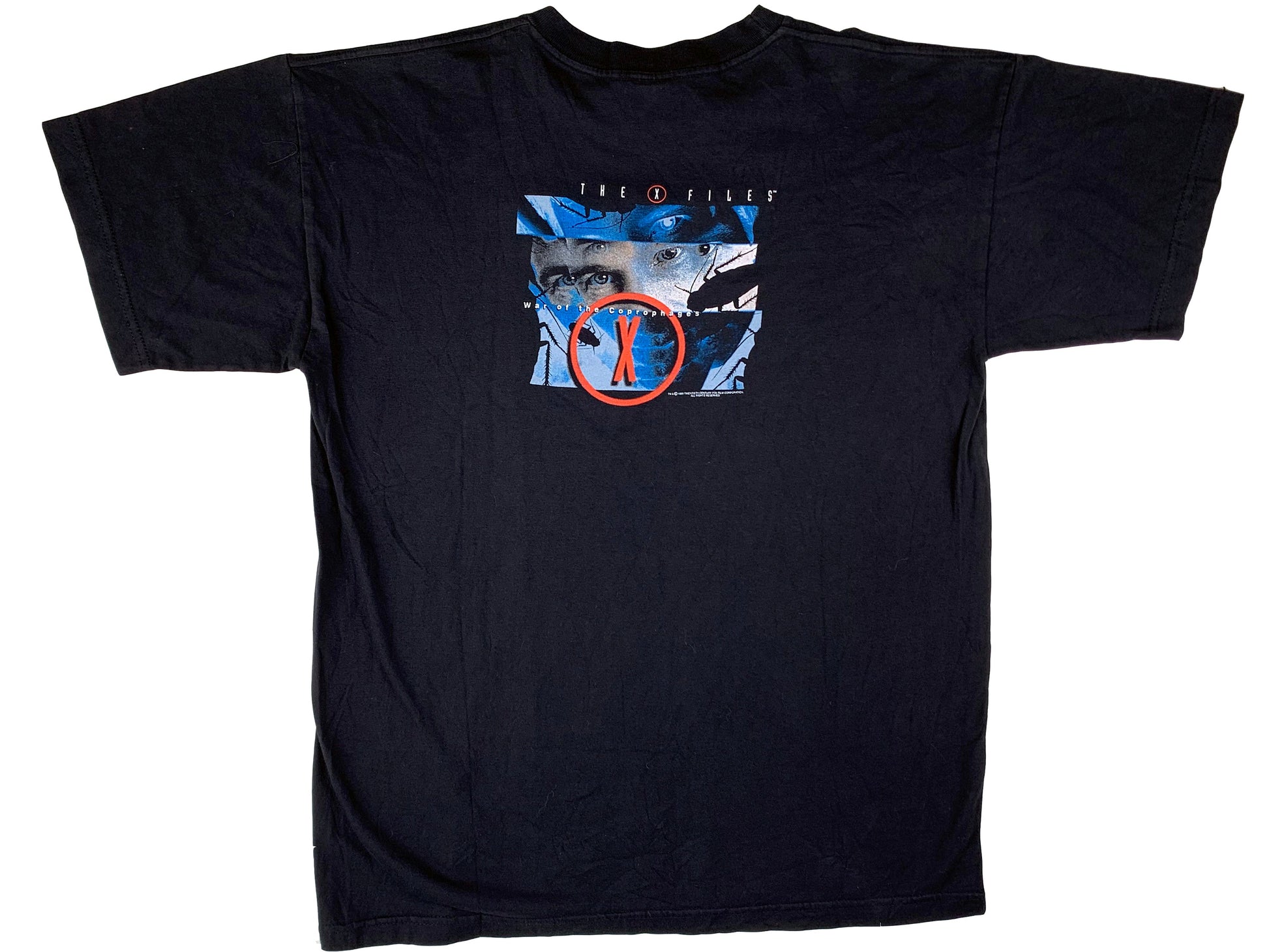 Vintage The X-Files 'War of the Coprophages' Black T-Shirt 90s TV Show Horror Sci-Fi Science Fiction