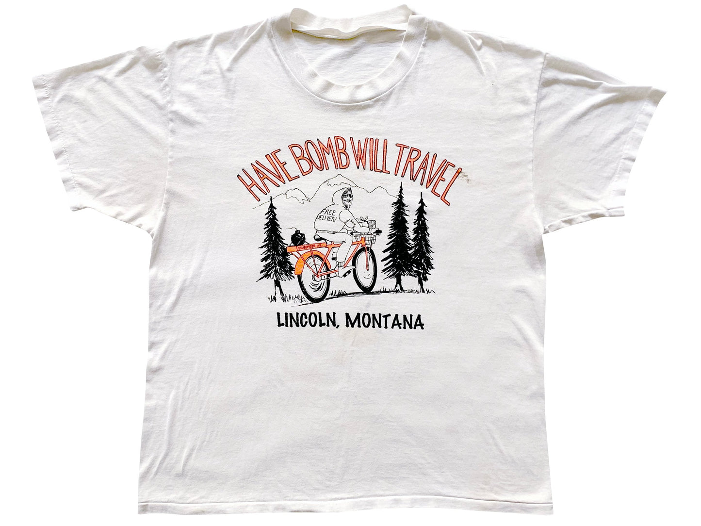 Vintage Unabomber Have Bomb Will Travel White T-Shirt 90s Humor Lincoln Montana