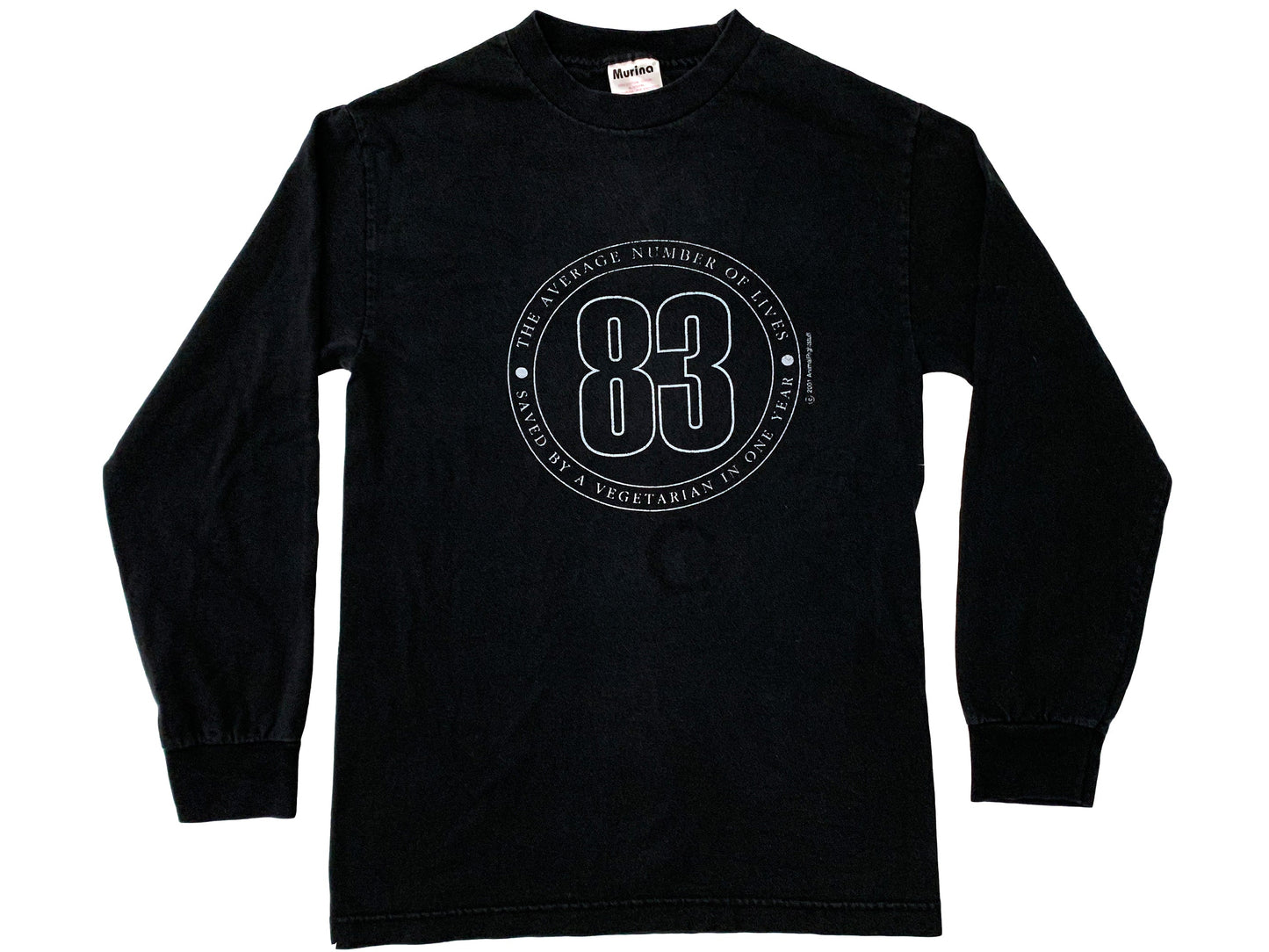Vintge Vegetarian 83 Lives Saved a Year Black L/S T-Shirt 80s 90s