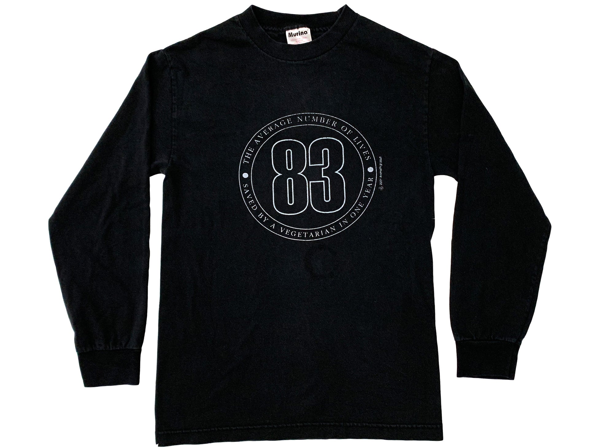 Vintge Vegetarian 83 Lives Saved a Year Black L/S T-Shirt 80s 90s