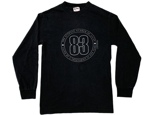 Vintge Vegetarian 83 Lives Saved a Year Black L/S T-Shirt 80s 90s