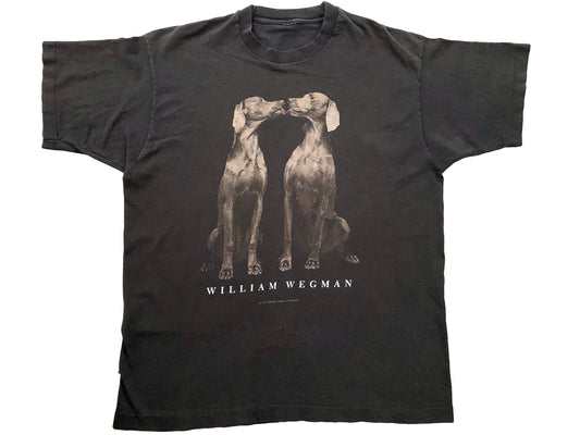 Vintage William Wegman Kissing Weimaraner Black T-Shirt Fotofolio Weimaraner Photo Photography 90s Art Artist