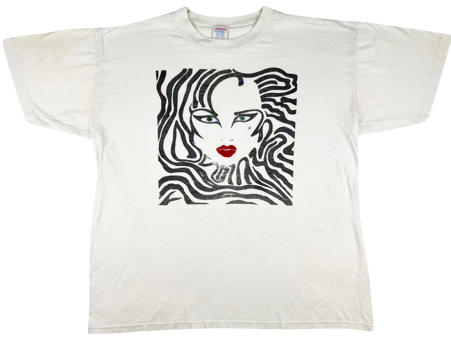 Vintage Womans Face Zebra Print 80s Art T-Shirt Artist Make Up